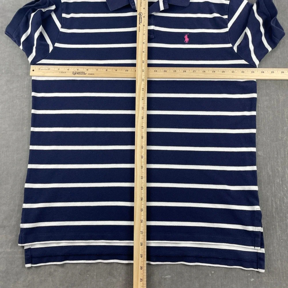 Polo Ralph Lauren Mens XL Navy Blue Striped Short Sleeve Polo Pink Pony Logo